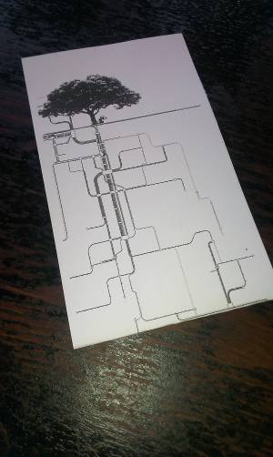 flyer found in a restaurant in Leipzig/Plagwitz showing tree and rhizome